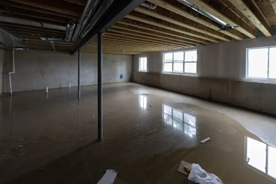 A flooded commercial floor pumped and dried